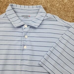 UNTUCKit Mens XL Pima Cotton Striped Short Sleeve Polo Shirt Light Blue Navy